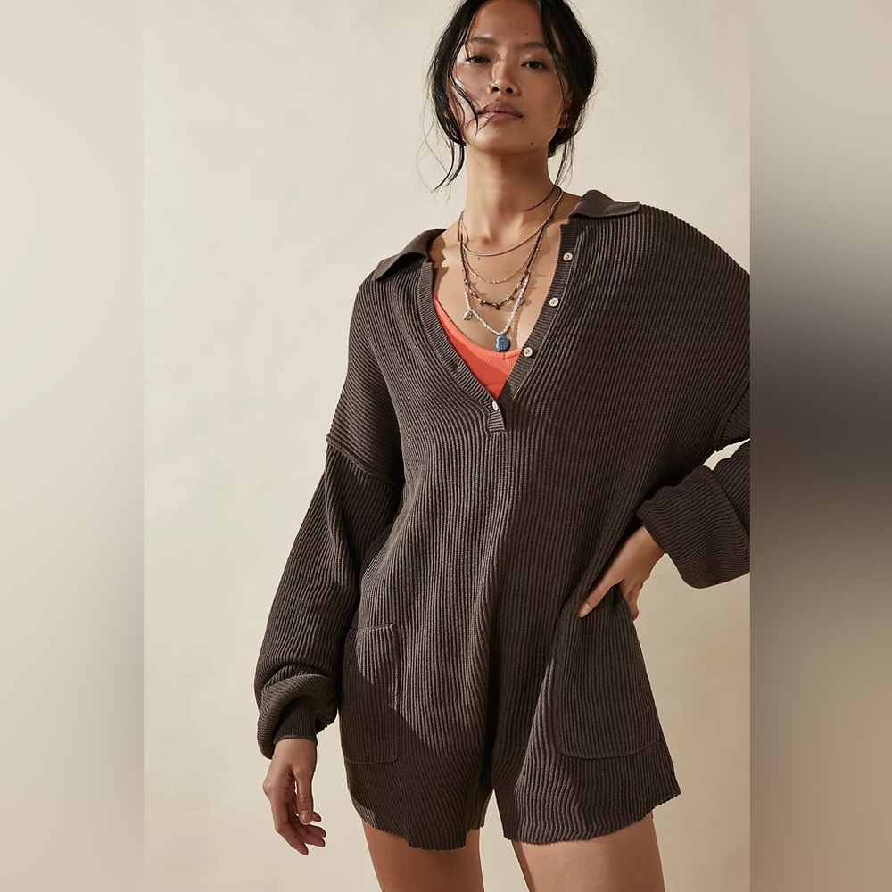 NWT free people burgundy picnic sweater knit romper xs